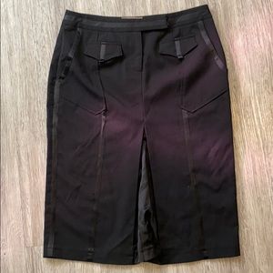 Fray Black Wool Satin Utility Pencil Skirt